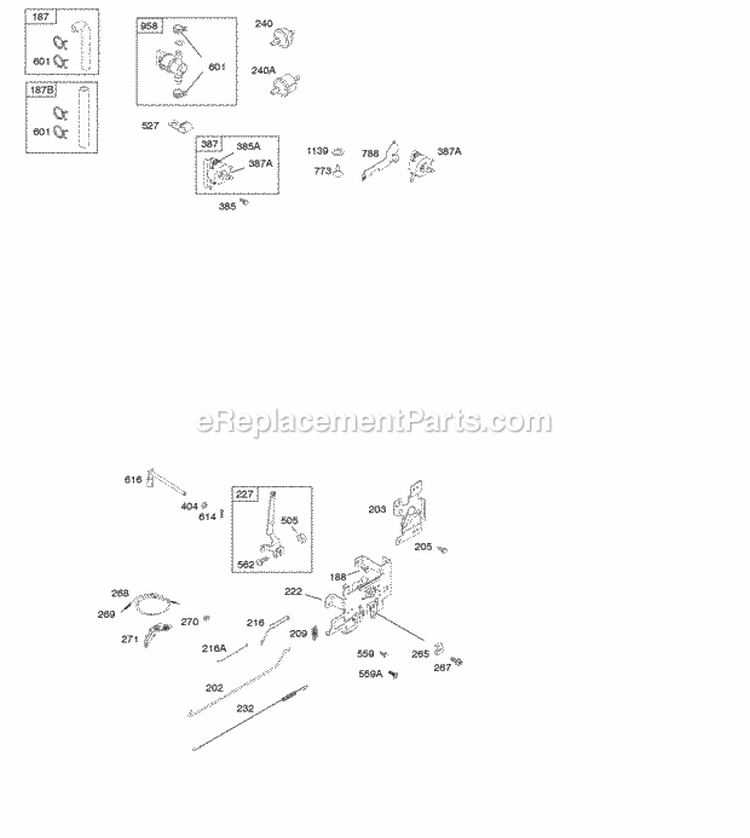Controls Fuel Supply Governor Spring Diagram and Parts List for 21B807-0114-B1  Briggs and Stratton Engine